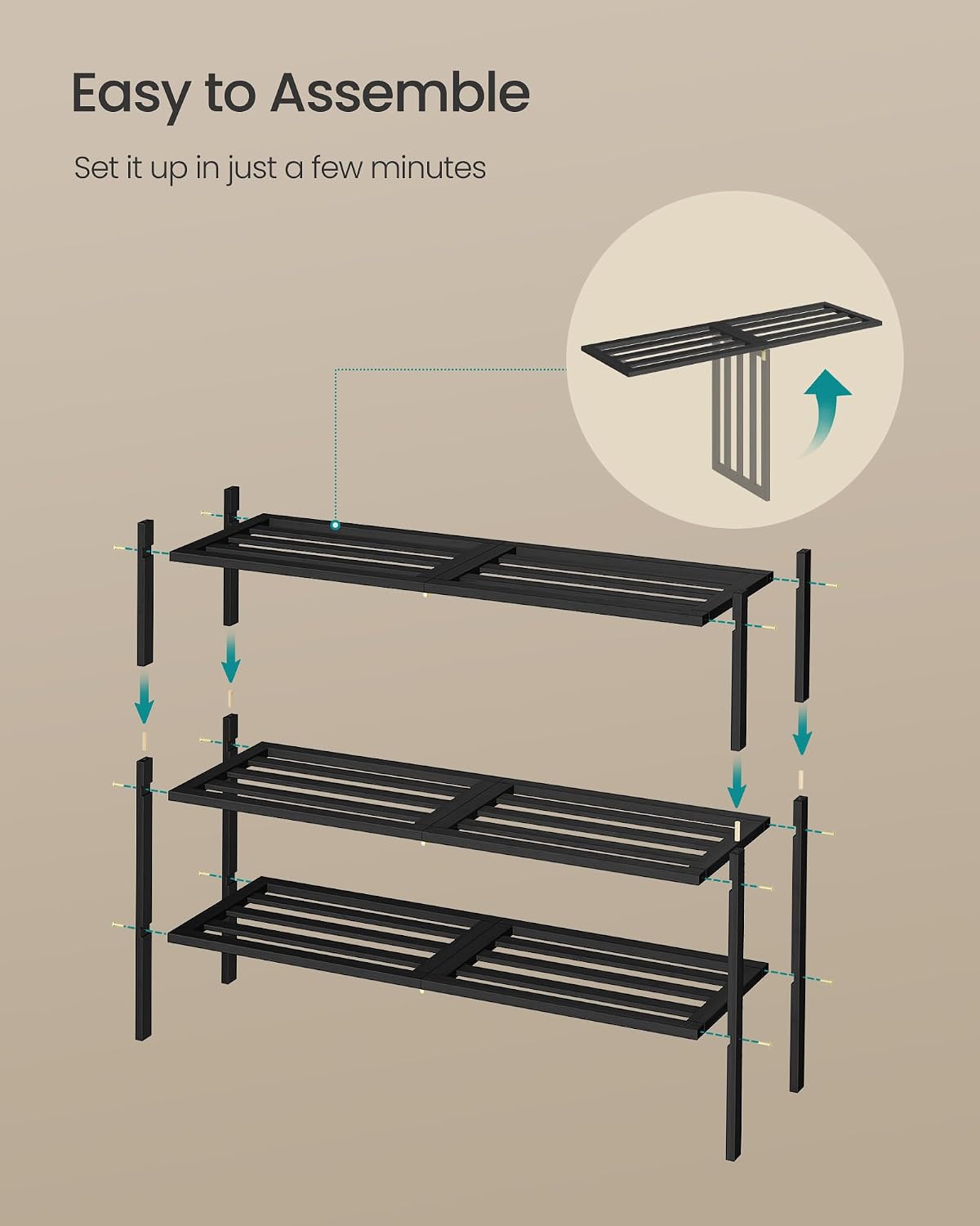 SONGMICS Bamboo Shoe Rack for Closet, Stackable Shoe Oragnizer with Modular Structure, Space-Saving Free Standing Shelf for Entryway Bedroom, 2-Tier, Holds 9-12 Pairs, Natural Color ULBS052YL01