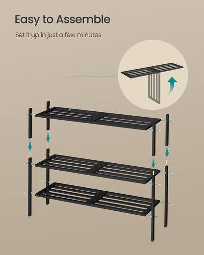 SONGMICS Bamboo Shoe Rack for Closet, Stackable Shoe Oragnizer with Modular Structure, Space-Saving Free Standing Shelf for Entryway Bedroom, 2-Tier, Holds 9-12 Pairs, Natural Color ULBS052YL01