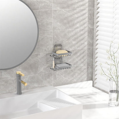 Moforoco Double Soap Bar Holder for Shower, No Drilling, 304 Stainless Steel, Wall Mounted Soap Holder with 4 Hooks and Razor Holder, Shower Rack Soap Tray Bar Soap for Bathroom Accessories Organizer