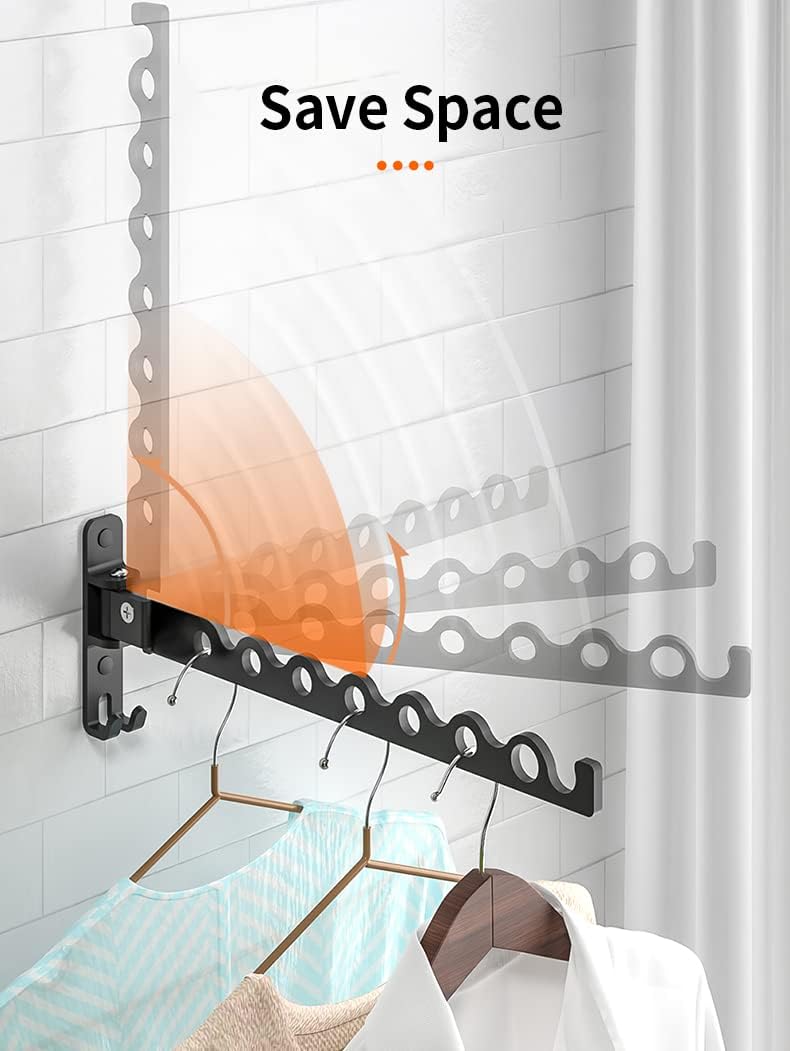 Dr.DJ Wall Mount Coat Hanger Holder Silver Clothes Drying Organizer Rack Garment Hooks Aluminium Retractable Folding Indoor Wall Mounted Hanger Space Saver for Laundry Room Bedroom (2 Racks) Silver