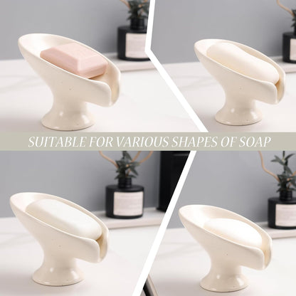Small Soap Dish, Self Draining Bar Soap Holder for Bathroom Sink, Leaf Shaped Drainage Ceramic with Marble-Pattern Finish, Decorative Soap Dish, No Suction Cup, ANTIS'S HOME