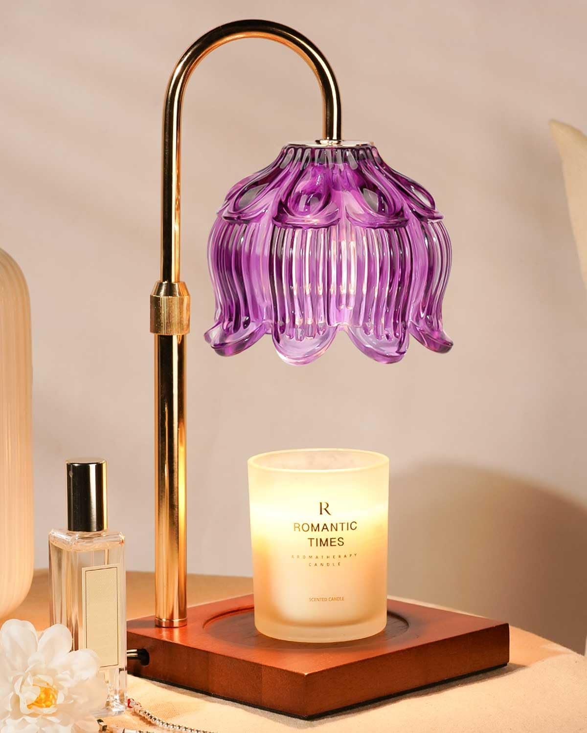Funistree Flower Candle Warmer Lamp with Timer & Dimmer, Adjustable Height Candle Warmer, Christmas Birthday Gifts for Women Mom, House Warming New Home Decor, Wax Warmer with 2 Bulbs for Jar Candles
