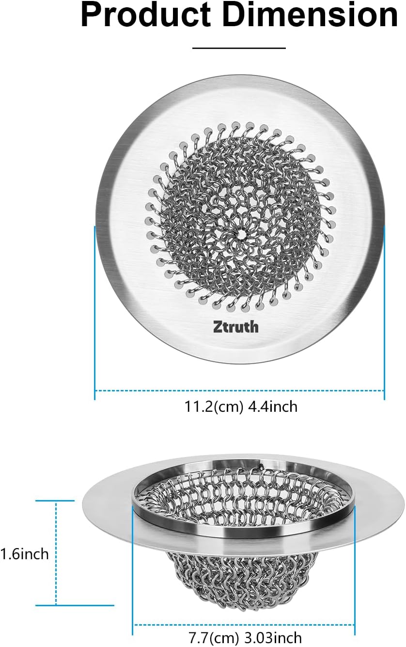 Ztruth Kitchen Sink Drain Strainer Patented Reversible Sink Strainer, Anti-Clogging Sink Strainer Basket, 304 Stainless Steel, Handmade Kitchen Gadgets, Dishwasher Safe