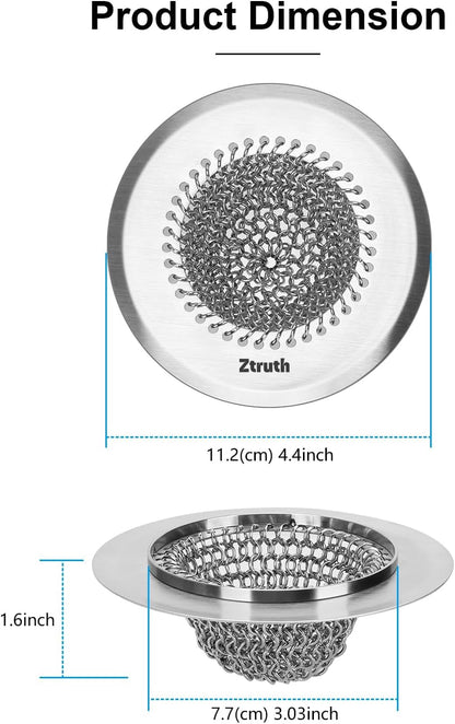 Ztruth Kitchen Sink Drain Strainer Patented Reversible Sink Strainer, Anti-Clogging Sink Strainer Basket, 304 Stainless Steel, Handmade Kitchen Gadgets, Dishwasher Safe