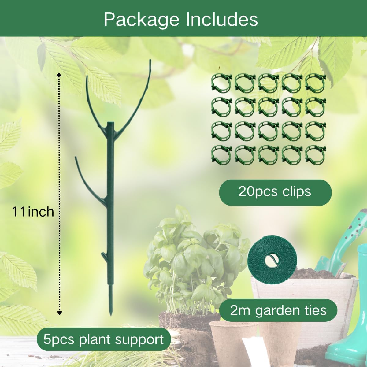 26Pcs Plant Support Combo, 5Pcs Stackable Monstera Plant Stakes Trellis+ 20Pcs Garden Clips + 1Pcs Ties, Moss Pole Alternative for Indoor Outdoor Climbing Vines Houseplants