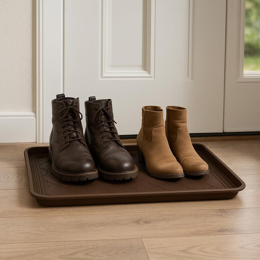 2 Pack Boot Tray & Shoe Mat for Entryway – 16.5" x 12.5" Floor Protector for Wet & Muddy Shoes, Pets, Plants – Waterproof Plastic with Raised Edge for Indoor/Outdoor Use (Green)