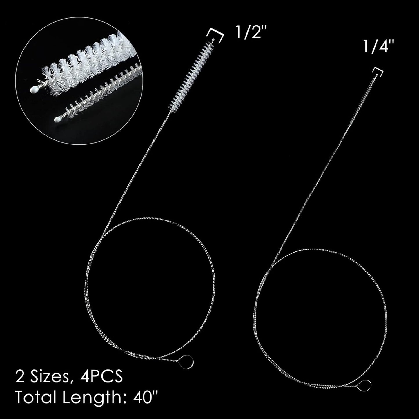 40 Inches Brush Cleaner for Cleaning Straw, Kegerator, Feeding Tube, Siphon Hose, Sunroof Drain, Refrigerator Drain, 4PCS (White)