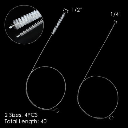 40 Inches Brush Cleaner for Cleaning Straw, Kegerator, Feeding Tube, Siphon Hose, Sunroof Drain, Refrigerator Drain, 4PCS (White)