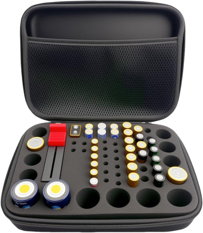 LICAEVEY Hard EVA Battery Organizer Storage Box Case with Tester Holder for AA AAA C D 3V 9V Batteries - Black Protective Container