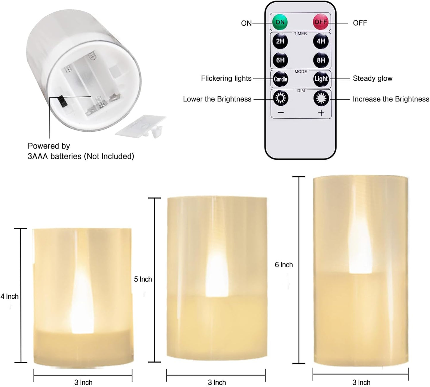 LANKER Flameless Candles with Remote Control and Timer, Battery Operated LED Pillar Candles, Romantic Light, Set of 3 (Warm White)