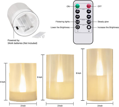 LANKER Flameless Candles with Remote Control and Timer, Battery Operated LED Pillar Candles, Romantic Light, Set of 3 (Warm White)