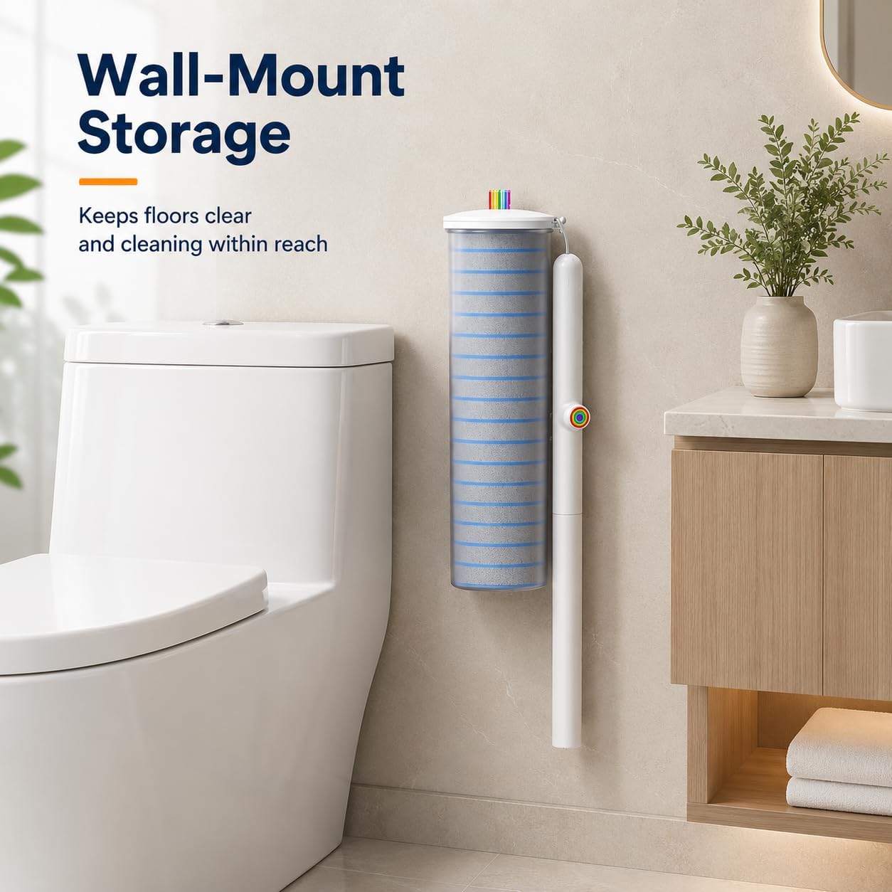 Disposable Toilet Cleaning Brush Kit with 18 Refill Heads, One-Press Release, Built-in Cleaning Solution, Wall-Mounted Storage, Ideal for Bathroom, Home, Rental and Airbnb