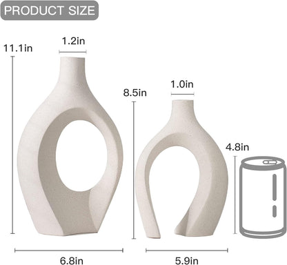 Levvohd Hollow Ceramic Vase Set of 2, Modern Nordic Minimalist Book Style Boho Aesthetic Vases for Home Decor Living Room Shelf Entryway Coffee Centerpiece Table Decorative (Cream White)