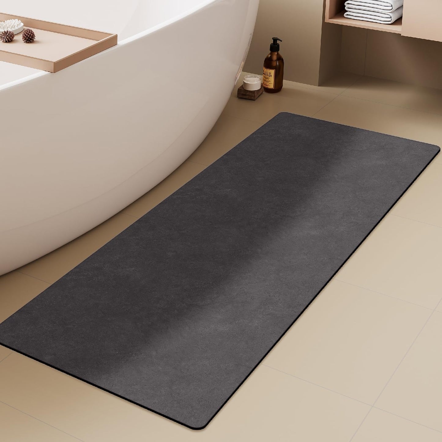 TYUU Bath Mat, Bathroom Rugs Non Slip Washable Thin Absorbent Quick Dry Bath Mat Fits Under Door Bathroom Floor Mat Perfect for Bath, Shower, or Sink 16"x24" Dark Grey