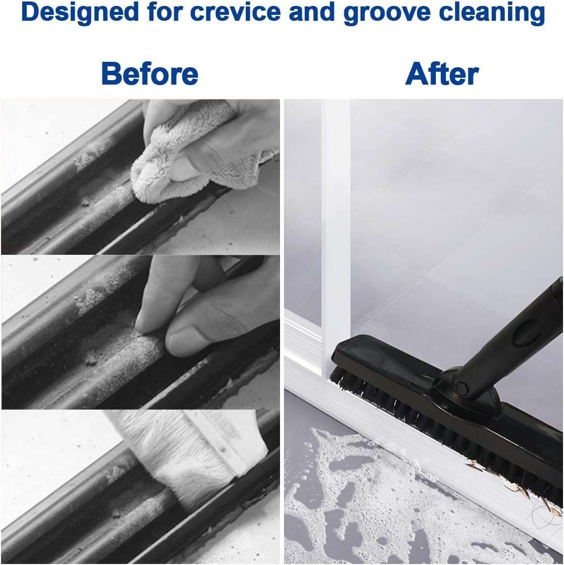CELOX Grout Brush with Long Handle, 180°Rotation Tile Grout Cleaning Brush, Gray