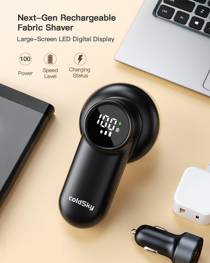 coldSky Rechargeable Fabric Shaver, Lint Shaver with Digital Display, Sweater Shaver with 6-Leaf Blades and Safety Lock, 3-Speeds Defuzzer Remove Fuzz, Pills from Clothes, Furniture, Blanket Green