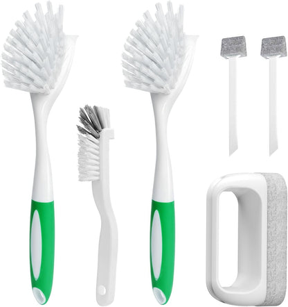 6-Pack Dish Brush with Handle – Heavy Duty Kitchen Scrub Brushes with Stiff Bristles for Pots, Pans, Sinks Non-Scratch Dishwashing Scrubber Brush Set