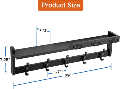 dreampossible Coat Rack Wall Mount with Shelf, Coat Hanger Wall Mount with Key Hooks and Mail Holder, Wood Entryway Floating Shelf with Hooks and Storage, Hat Rack for Wall Key Holder Mail Organizer