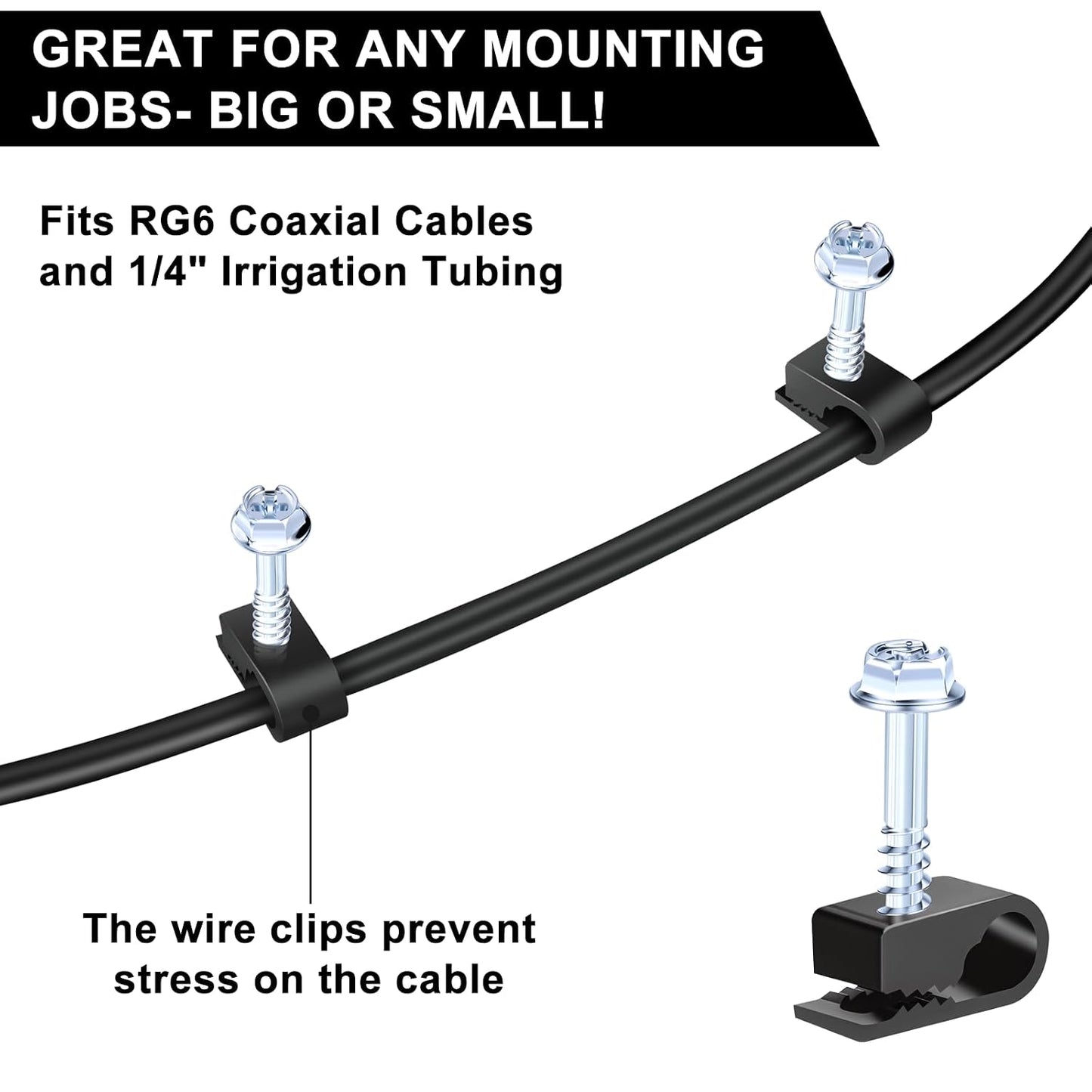 Cable Clips with Screws Fastener 1/4 Inch (6 mm) - All Weather Wire Clips for Coaxial, Ethernet,Electrical Cables,Brick/Stucco Siding Clips, UV-Resistant for Outdoor Wall Mount,30 Pack,White