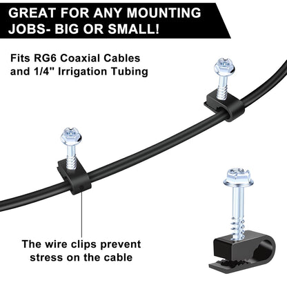 Cable Clips with Screws Fastener 1/4 Inch (6 mm) - All Weather Wire Clips for Coaxial, Ethernet,Electrical Cables,Brick/Stucco Siding Clips, UV-Resistant for Outdoor Wall Mount,30 Pack,White
