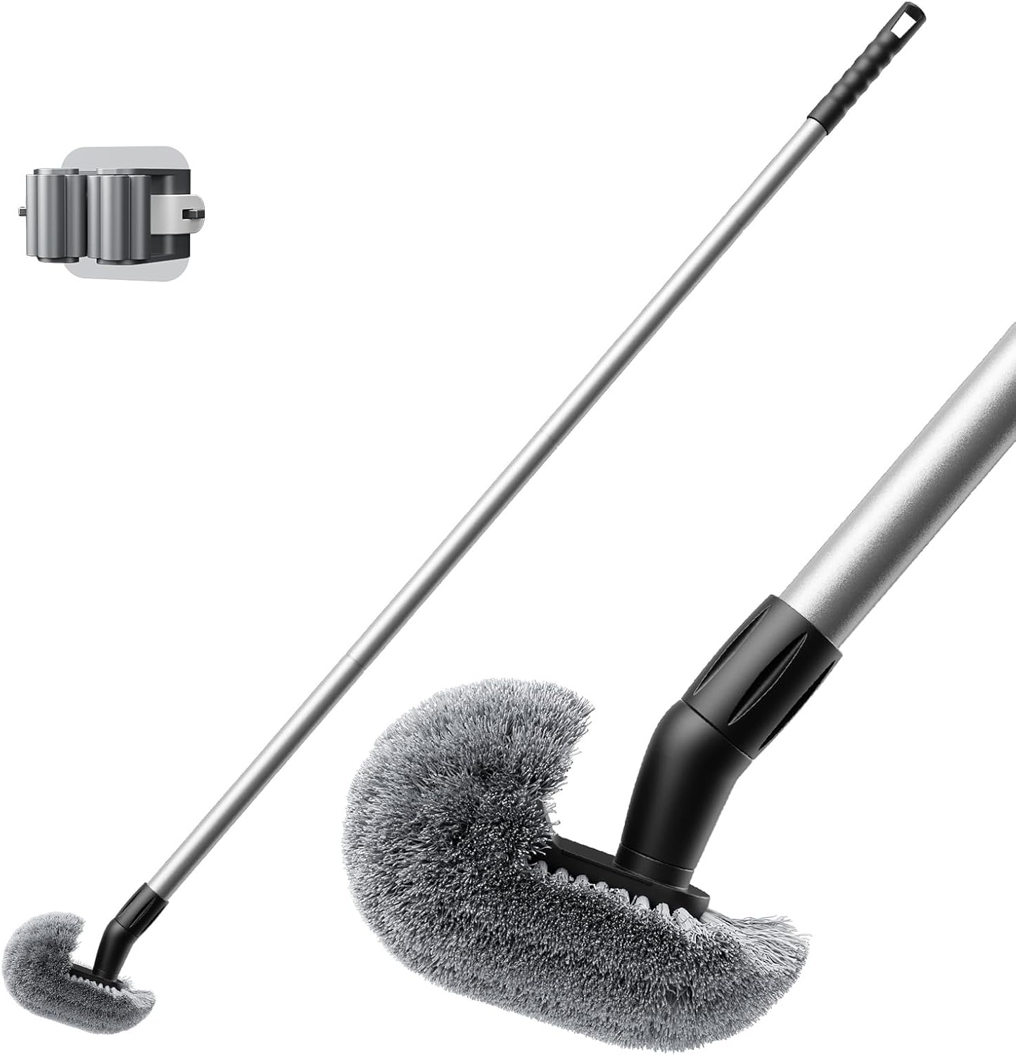 Toilet Bowl Brush with Long Handle, 23-42inch Adjustable 4-Section Aluminum Pole, Durable Nylon Bristles, No Bending Bathroom Cleaning Brush for Seniors, Pregnant Women, Back Pain Sufferers, Janitors