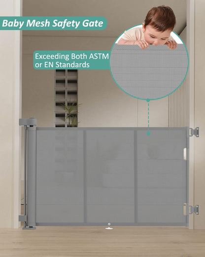 Miumoon 50 inch Retractable Baby Gates 34 inch Tall, Retractable Gate with Reinforced Strip Design to Prevent Crawling Through, Retractable Dog Gate for Stairs, Doorways, Hallways