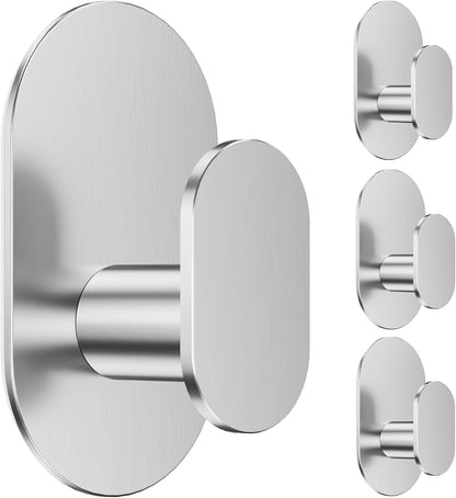 Aikzik Black Adhesive Hooks Heavy Duty-Max 26lb, Wall Hooks for Shower, Bathroom, Towel, Coat, Robe, Stainless Steel Hooks for Hanging, Sticky Hooks for Walls No Damage- 4 Pack