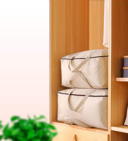 2-Pack Heavy Duty Canvas Cotton Storage Bags for King/Queen Duvets | Soft & Breathable | 3-Zip Opening, Dust Proof Blanket Organizer Bag | 23.6 * 8.7 * 17.7inches