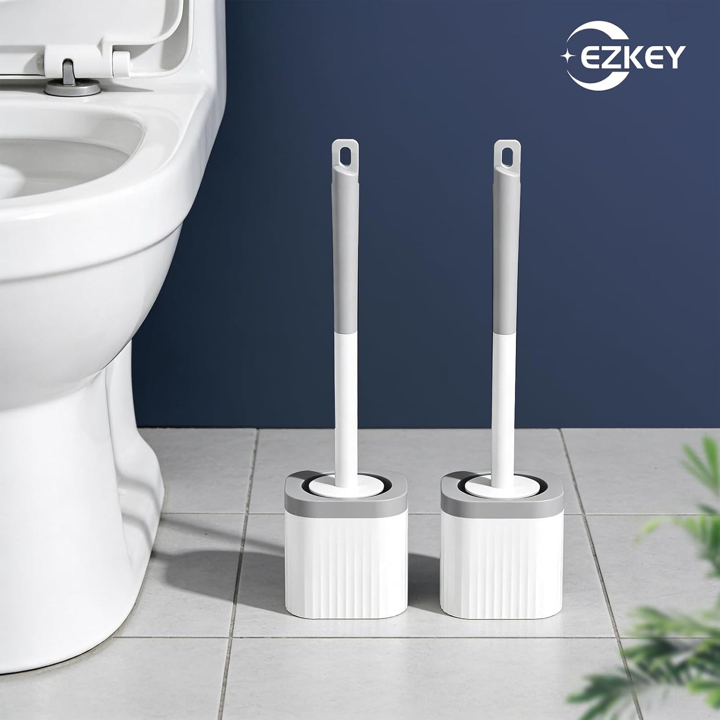 Toilet Brush, 3 Pack Compact Toilet Bowl Brush and Holder Set with Nylon Bristles Toilet Cleaner Brush Hidden Toilet Scrubber Brush for Bathroom Cleaning, Grey & White