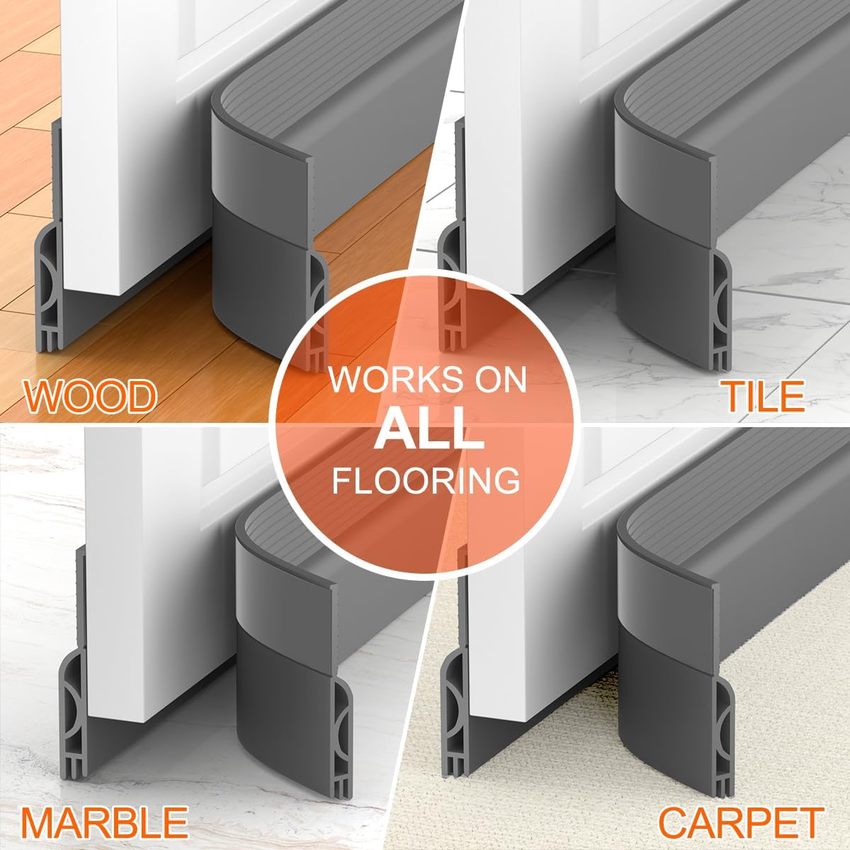 Door Draft Stopper, Adjustable Weather Stripping Seal for Cold Insulation, Bottom/Under Sweep for Exterior & Interior Doors, Seal Blocker Noise, Black, 39 inches
