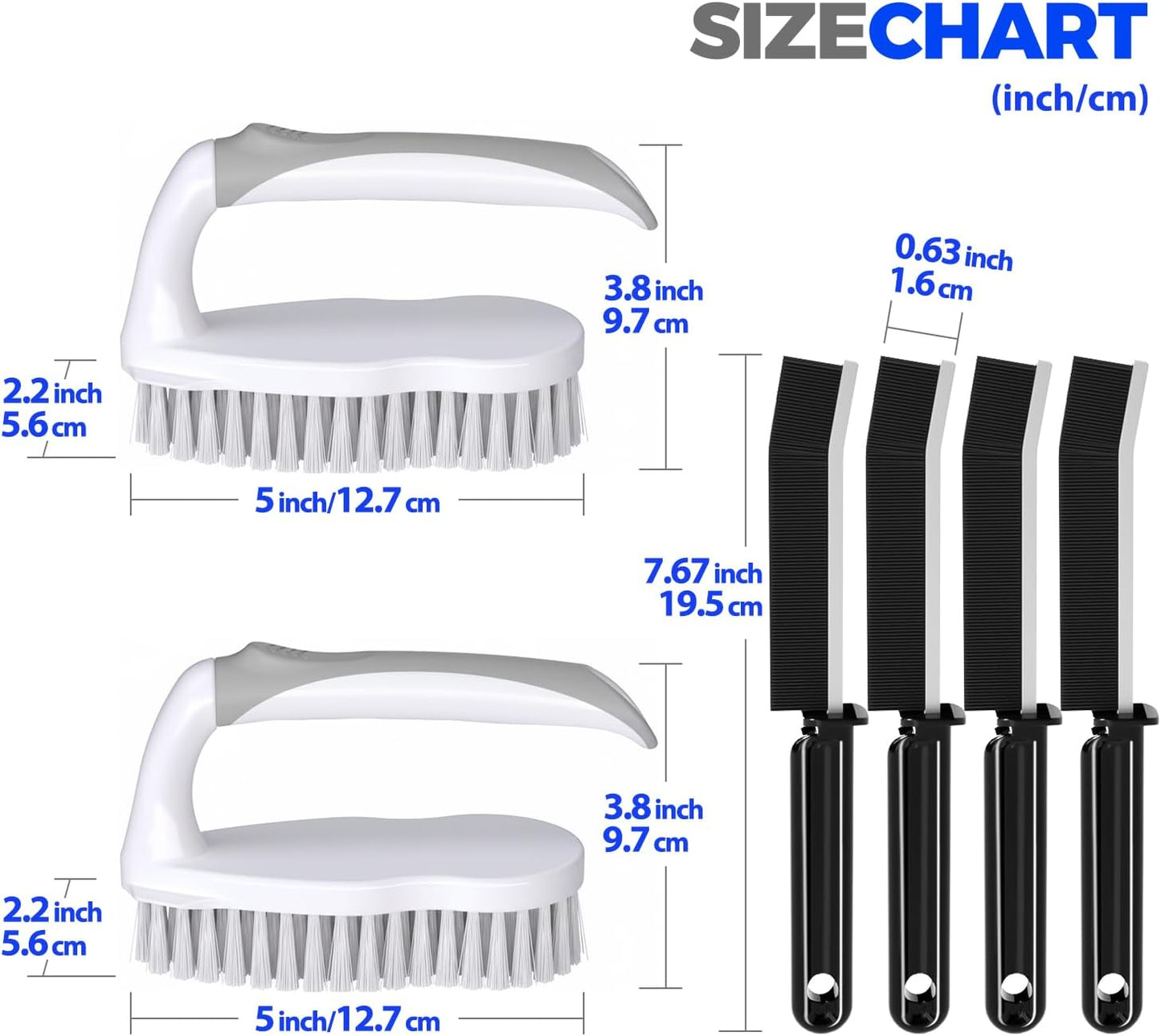 Scrub Brush - 6 Pack, Scrub Brushes for Cleaning, Heavy-Duty Scrub Brush, Stiff Bristles Cleaning Brush, for Kitchen, Bathtub, Floor and Wall Surfaces, Grey