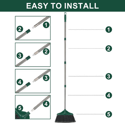 Broom Outdoor Indoor Commercial Broom with 50 inches Long Handle,Perfect for Home Courtyard Garage Kitchen Office Lobby Room Floor(Black)