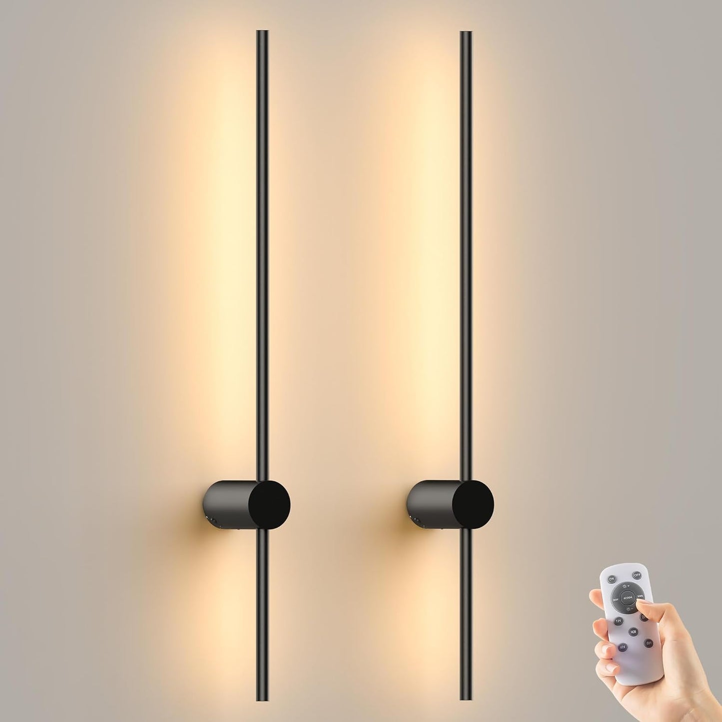 JOFIOS Battery Operated Wall Sconces Set of 2, 360°Rotation Wireless Rechargeable Wall Lights: Dimmable Detachable Wall Lamp with Remote Control, 3000K-6000K Infinite Dimming Wall Sconce 27.6 Inch