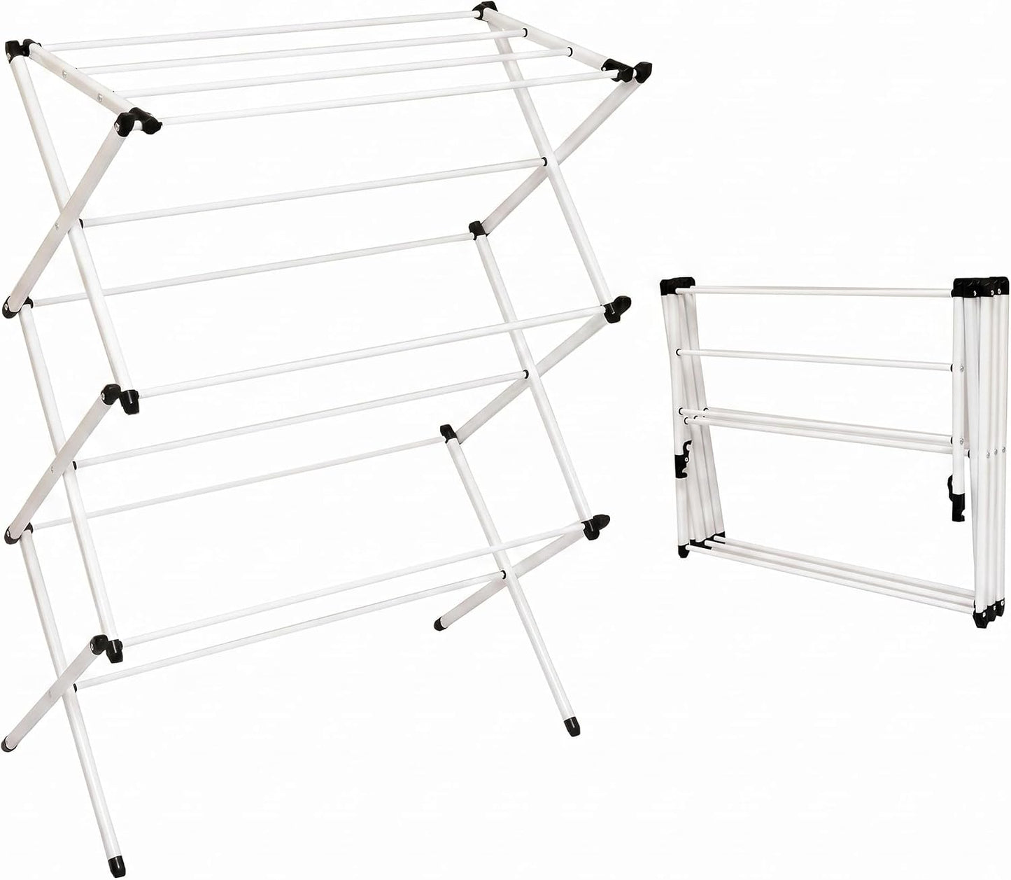 Honey-Can-Do Heavy-Duty Gullwing Clothes Drying Rack, 50 lb, White | Gullwing rack adds 46 ft of drying space with dedicated shoe bars. Sturdy metal, 50 lb capacity, folds flat.