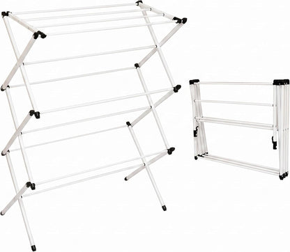 Honey-Can-Do Heavy-Duty Gullwing Clothes Drying Rack, 50 lb, White | Gullwing rack adds 46 ft of drying space with dedicated shoe bars. Sturdy metal, 50 lb capacity, folds flat.