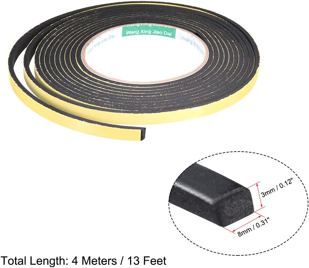 uxcell Sealing Foam Tape 5mm Wide 3mm Thick 4m/13ft Long, Self Adhesive Weather Strip for Window Door Insulation, Pack of 2