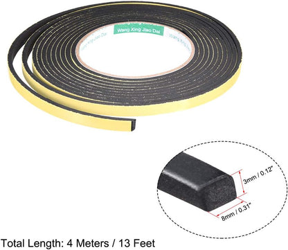 uxcell Sealing Foam Tape 5mm Wide 3mm Thick 4m/13ft Long, Self Adhesive Weather Strip for Window Door Insulation, Pack of 2