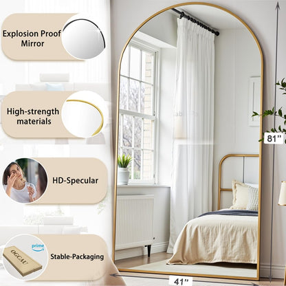 OGCAU Floor Full Length Mirror, 56"x20" Arched Full Body Mirror, Hanging or Leaning, Standing, Wall Mounted with Aluminum Frame for Bedroom Living Room, White