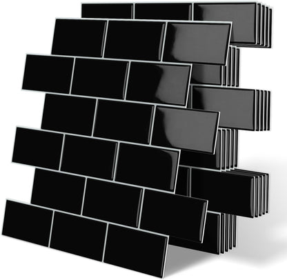 White Peel and Stick Backsplash Subway Tile 3D Brick Self Adhesvie Wall Tiles for Kitchen Bathroom Thick (10-Sheet, 12"×12") | Metro,Thick,Sticky,for Kitchen Splashbacks,Bathroom, (12"×12")