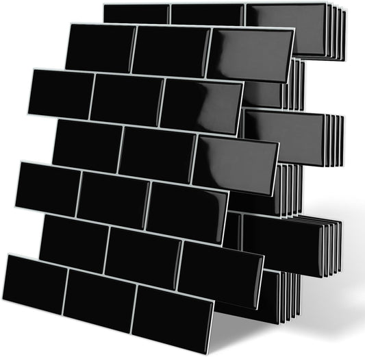 White Peel and Stick Backsplash Subway Tile 3D Brick Self Adhesvie Wall Tiles for Kitchen Bathroom Thick (10-Sheet, 12"×12") | Metro,Thick,Sticky,for Kitchen Splashbacks,Bathroom, (12"×12")