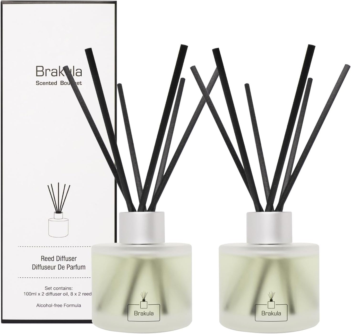 Brakula Reed Diffuser Set- Eucalyptus & Mint Scented Home Fragrance, 3.4OZ(100ml) x 2, Essential Oil Diffuser for Living Room, Bathroom & Guest Rooms