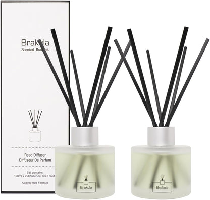 Brakula Reed Diffuser Set- Eucalyptus & Mint Scented Home Fragrance, 3.4OZ(100ml) x 2, Essential Oil Diffuser for Living Room, Bathroom & Guest Rooms