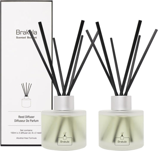 Brakula Reed Diffuser Set- Eucalyptus & Mint Scented Home Fragrance, 3.4OZ(100ml) x 2, Essential Oil Diffuser for Living Room, Bathroom & Guest Rooms
