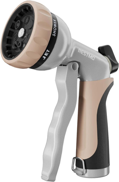 RESTMO Garden Hose Nozzle, Heavy Duty Metal Water Hose Nozzle with 7 Adjustable Spray Patterns, High Pressure Hand Sprayer with Flow Control for Watering Plants & Lawns, Washing Cars & Pets