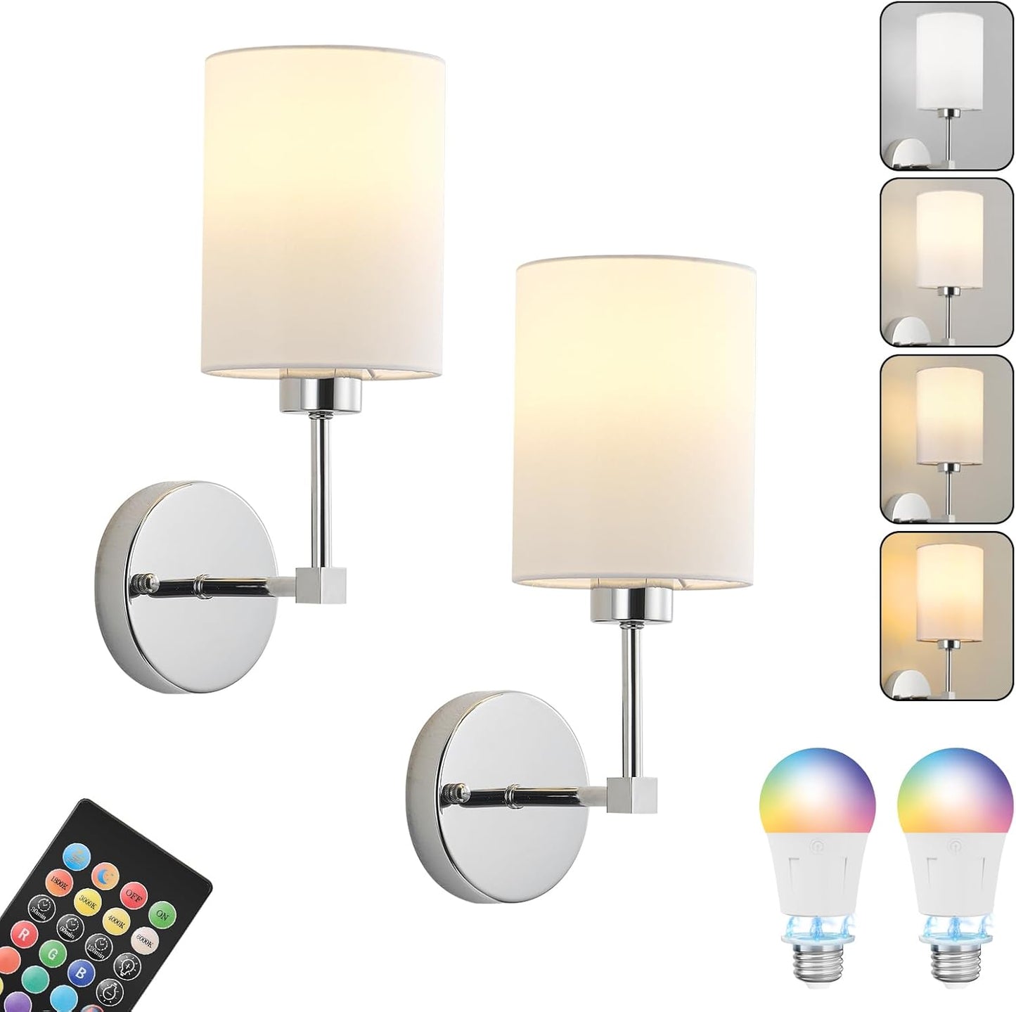 Battery Operated Wall Sconces Set of Two,Wireless Rechargeable Wall Light With Remote Control, Dimmable, Amber Light/Warm White/Natural White/Daylight/RGB, Timer,for Living Room,Bedroom,Entryway,Gold