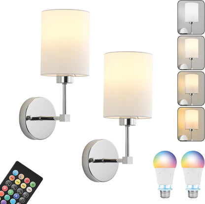 Battery Operated Wall Sconces Set of Two,Wireless Rechargeable Wall Light With Remote Control, Dimmable, Amber Light/Warm White/Natural White/Daylight/RGB, Timer,for Living Room,Bedroom,Entryway,Gold