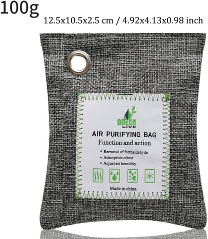 Bamboo Charcoal Bags Odor Absorber, 2 Packs 100g Charcoal Deodorizer Bags with Hooks, Nature Bamboo Charcoals Air Purifying Bags Activated Charcoals Odor Absorbers for Home Cars Pet Closet Bathroom