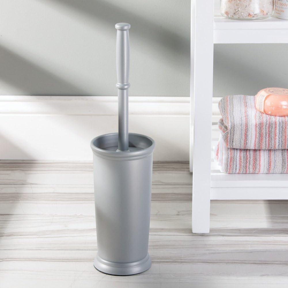 InterDesign Kent Plastic Toilet Bowl Brush Set, Classic Design Slim Compact Bowl Brush and Holder for Bathroom - Sturdy, Deep Cleaning, 4.25" x 4.25" x 16", White