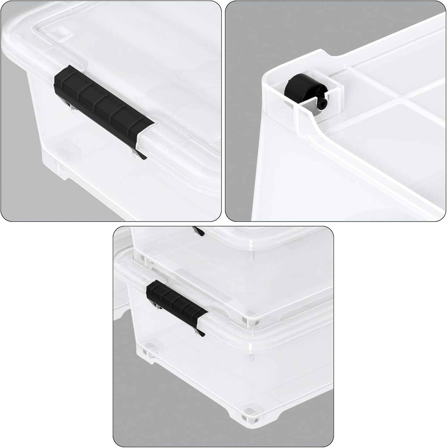40 Quart Plastic Clear Underbed Storage Bin with Wheels, 3 Packs | Stackable Large Flat Under Bed Organization Boxes with Lids