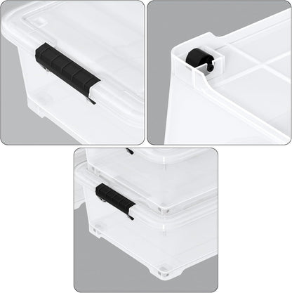 40 Quart Plastic Clear Underbed Storage Bin with Wheels, 3 Packs | Stackable Large Flat Under Bed Organization Boxes with Lids
